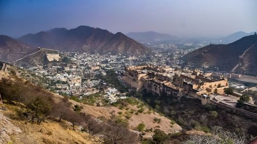 High angle view of buildings in city