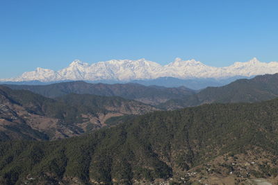 Scenic view of mountains against clear sky