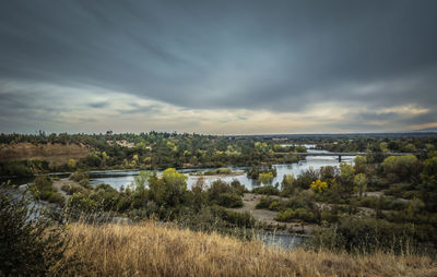 Above view of sacramento river winding through redding california 