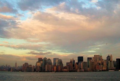 City skyline at sunset