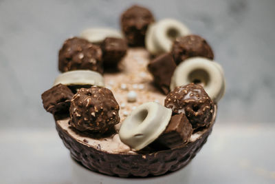 Close-up of chocolate cake on table