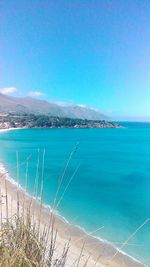 Scenic view of sea against blue sky