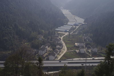 High angle view of river along landscape