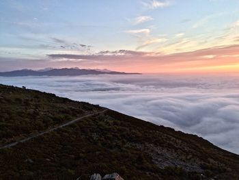 Scenic view of landscape against sky during sunset