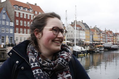 Smiling woman in city