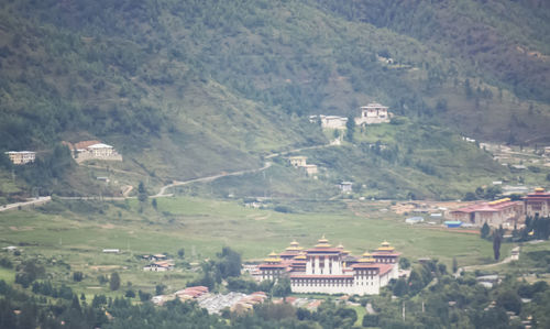 High angle view of houses in village