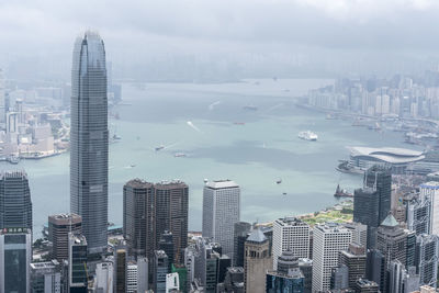 High angle shot of cityscape against the sky