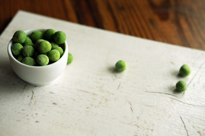 High angle view of fruits in bowl on table