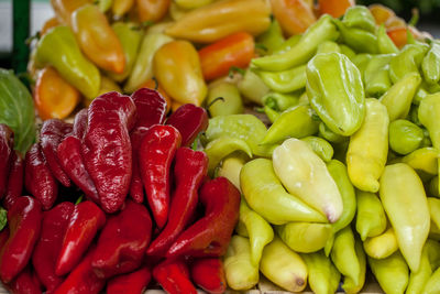 Colorful chili peepers for sale at market stall