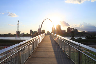 View of bridge over river at sunset