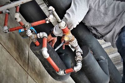 High angle view of worker working