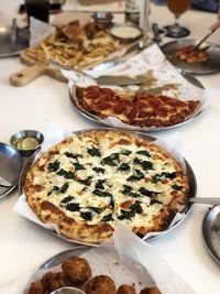 High angle view of pizza on table