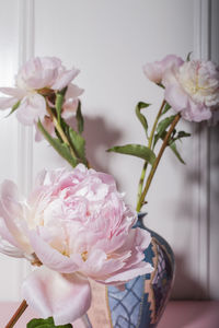 Close-up of pink roses in vase