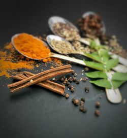 Close-up of food on table against black background