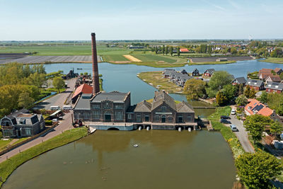 Aerial from the steam pumping station vier noorder koggen in wervershoof in the netherlands