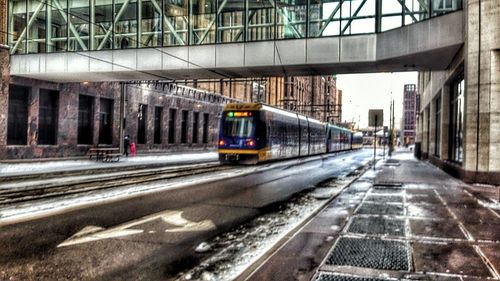 Train at railroad station platform