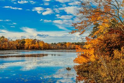 Scenic view of lake against sky during autumn