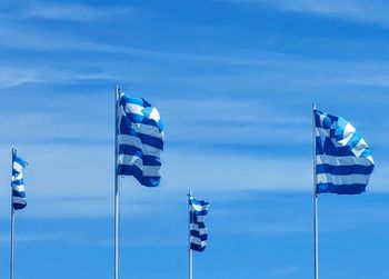 Low angle view of flag against sky