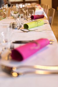 Wineglasses on table at restaurant