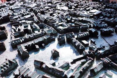 High angle view of toy car on snow