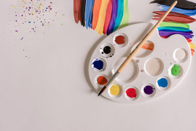 High angle view of multi colored pencils on table
