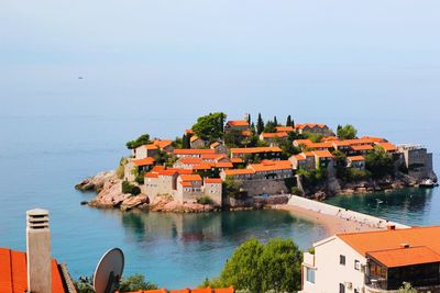 High angle view of fort in sea