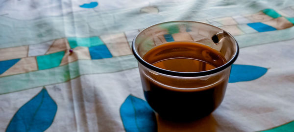 High angle view of tea cup on table