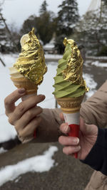 Cropped hand holding ice cream cone