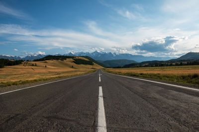 Surface level of road along countryside landscape