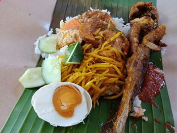 High angle view of meal served in plate