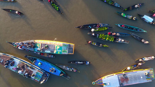 Aerial view of lok baintan floating market in banjarmasin, south kalimantan