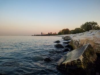 Scenic view of sea against clear sky