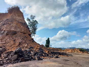 Rock formations on landscape against sky