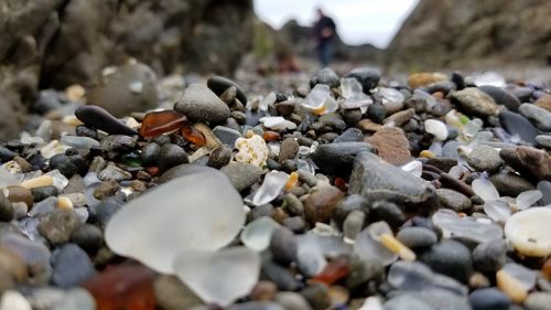 Close-up of stones on beach