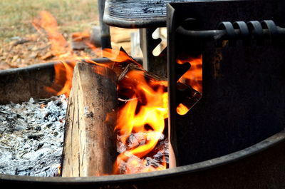 Close-up of flamed barbecue grill