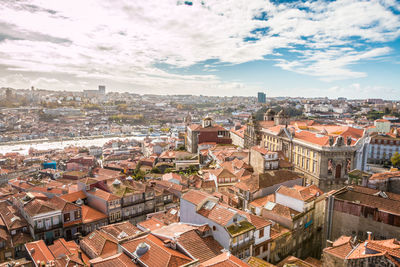 High angle view of cityscape against sky