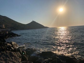 Scenic view of sea against clear sky