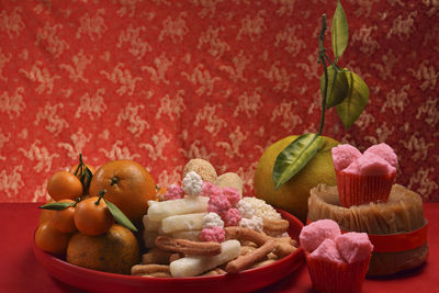 Close-up of fruits in plate