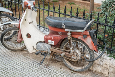 High angle view of old bicycle on street