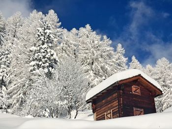 House on snow covered landscape