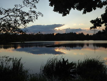 Scenic view of lake against sky at sunset