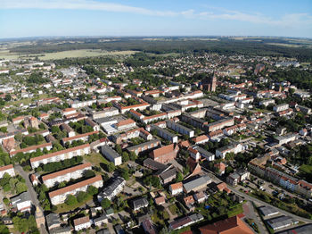 High angle view of townscape against sky