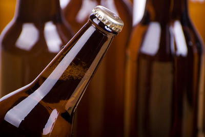 Close-up of beer bottles