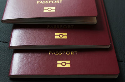 High angle view of passports on table