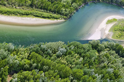 Aerial photo of gravel bars on the drava river