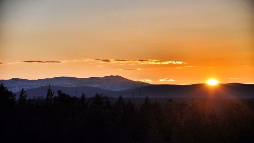 Scenic view of mountains against sky during sunset