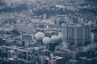 High angle view of buildings in city