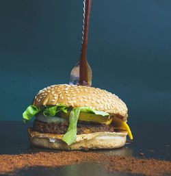 Burger with fork