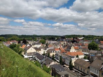 High angle view of townscape against sky