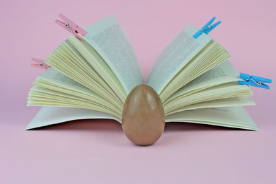 High angle view of book on table